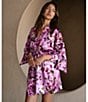 In Bloom By Jonquil Floral Print 3/4 Sleeve Satin Short Robe - Image 4