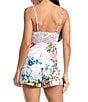 Color:Heather Blue - Image 2 - Floral Print Sleeveless V-Neck Satin Shorty Pajama Set