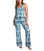 Color:Lagoon Blue - Image 1 - Ikat Print Brushed Knit Tank & Pant Pajama Set