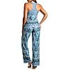 Color:Lagoon Blue - Image 2 - Ikat Print Brushed Knit Tank & Pant Pajama Set