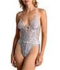 In Bloom by Jonquil Lace Halter Plunging V-Neck Teddy, Color:Silver - Image 1