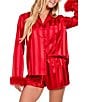 In Bloom by Jonquil In Bloom By Jonquil Long Sleeve Notch Collar Feather Trimmed Shorty Pajama Set, Color:Red - Image 3