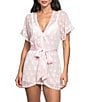 In Bloom by Jonquil Mesh Bow Print Short Sleeve Lace Coordinating Short Wrap Robe, Color:Powder Pink - Image 1