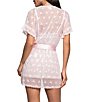 In Bloom by Jonquil Mesh Bow Print Short Sleeve Lace Coordinating Short Wrap Robe, Color:Powder Pink - Image 2