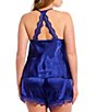 Color:Violet Blue - Image 2 - Plus Size Solid Satin & Lace Shorty Pajama Set