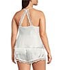 Color:Ivory - Image 2 - Plus Size Solid Satin & Lace Shorty Pajama Set