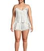 Color:Ivory - Image 3 - Plus Size Solid Satin & Lace Shorty Pajama Set