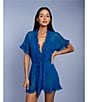 In Bloom By Jonquil Rosemary Solid Short Sleeve Chiffon Coordinating Short Wrap Robe with Ruffles - Image 5