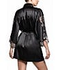 In Bloom by Jonquil Satin & Lace 3/4 Sleeve Shawl Collar Coordinating Short Wrap Robe, Color:Black - Image 2