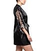 In Bloom by Jonquil Satin & Lace 3/4 Sleeve Shawl Collar Coordinating Short Wrap Robe, Color:Black - Image 3