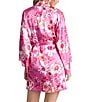 Color:Hot Pink - Image 2 - In Bloom By Jonquil Satin Floral 3/4 Sleeve Coordinating Wrap Robe
