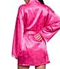 In Bloom by Jonquil Satin Long Sleeve Shawl Collar Heart Print Coordinating Short Wrap Robe, Color:Hot Pink - Image 2