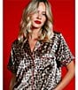In Bloom by Jonquil In Bloom By Jonquil Satin Short Sleeve Notch Collar Button-Front Shorty Leopard Print Pajama Set, Color:Animal - Image 9