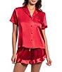 In Bloom By Jonquil Satin Short Sleeve Notch Collar Button-Front Shorty Ruffled Pajama Set - Image 1