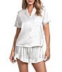 In Bloom by Jonquil In Bloom By Jonquil Satin Short Sleeve Notch Collar Button-Front Shorty Ruffled Pajama Set, Color:Ivory - Image 1