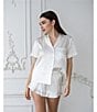 In Bloom by Jonquil In Bloom By Jonquil Satin Short Sleeve Notch Collar Button-Front Shorty Ruffled Pajama Set, Color:Ivory - Image 4