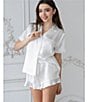 In Bloom by Jonquil In Bloom By Jonquil Satin Short Sleeve Notch Collar Button-Front Shorty Ruffled Pajama Set, Color:Ivory - Image 5