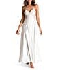 Color:Ivory - Image 1 - Satin Sleeveless V-Neck Floral Bodice Long Nightgown