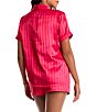 Color:Red/Pink - Image 2 - In Bloom By Jonquil Satin Stripe Print Notch Collar Side Pocket Shorty Pajama Set