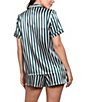 In Bloom by Jonquil Satin Stripe Print Short Sleeve Notch Collar Button-Front Shorty Pajama Set, Color:Green - Image 2