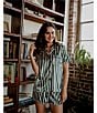 In Bloom by Jonquil Satin Stripe Print Short Sleeve Notch Collar Button-Front Shorty Pajama Set, Color:Green - Image 4