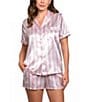 In Bloom by Jonquil Satin Stripe Print Short Sleeve Notch Collar Button-Front Shorty Pajama Set, Color:Pink/White Stripe - Image 1