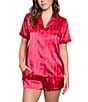 In Bloom by Jonquil Satin Stripe Print Short Sleeve Notch Collar Button-Front Shorty Pajama Set, Color:Red/Pink Stripe - Image 1