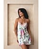 Color:Pink - Image 4 - Satin Watercolor Print Sleeveless Lace Trim V-Neck Chemise