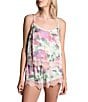 Color:Pink - Image 1 - In Bloom By Jonquil Satin Watercolor Print Sleeveless Scoop Neck Lace Trim Cami & Short Pajama Set