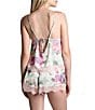 Color:Pink - Image 2 - In Bloom By Jonquil Satin Watercolor Print Sleeveless Scoop Neck Lace Trim Cami & Short Pajama Set