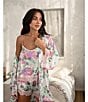 Color:Pink - Image 3 - In Bloom By Jonquil Satin Watercolor Print Sleeveless Scoop Neck Lace Trim Cami & Short Pajama Set