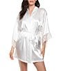In Bloom by Jonquil Satin Wrap Lace Short Robe, Color:Ivory - Image 1