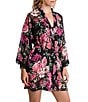 Color:Black - Image 1 - In Bloom By Jonquil Sheer Chiffon Floral 3/4 Sleeve Coordinating Wrap Robe