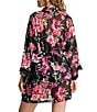 Color:Black - Image 2 - In Bloom By Jonquil Sheer Chiffon Floral 3/4 Sleeve Coordinating Wrap Robe