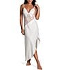 Color:Ivory - Image 1 - Shimmer Satin & Lace Sleeveless V-Neck Midi Coordinating Gown
