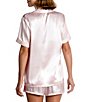 Color:Blush/Ivory - Image 2 - Short Sleeve Notch Collar Satin Shorty Pajama Set