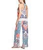 In Bloom by Jonquil In Bloom By Jonquil Sleeveless Scoop Neck Jersey Knit Patchwork Print Long Pajama Set, Color:Peach - Image 2
