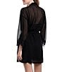 In Bloom By Jonquil Solid 3/4 Sleeve Chiffon Short Robe with Lace - Image 2