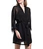 In Bloom By Jonquil Solid 3/4 Sleeve Chiffon Short Robe with Lace - Image 3