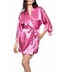 In Bloom By Jonquil Solid 3/4 Sleeve Satin Short Robe with Lace - Image 1