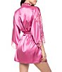 In Bloom By Jonquil Solid 3/4 Sleeve Satin Short Robe with Lace - Image 2