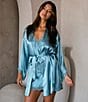 In Bloom by Jonquil Solid 3/4 Sleeve Lace Satin Coordinating Short Robe - Image 4