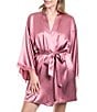 In Bloom By Jonquil Solid 3/4 Sleeve Satin Short Robe with Lace - Image 4