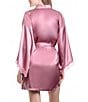In Bloom By Jonquil Solid 3/4 Sleeve Satin Short Robe with Lace - Image 5