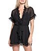 In Bloom by Jonquil Solid Chiffon Short Sleeve Ruffled Coordinating Wrap Robe, Color:Black - Image 1