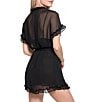 In Bloom by Jonquil Solid Chiffon Short Sleeve Ruffled Coordinating Wrap Robe, Color:Black - Image 2
