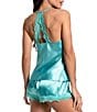 Color:Jade - Image 2 - Solid Satin Lace Sleeveless Shorty Pajama Set