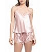 In Bloom by Jonquil Solid Satin Lace Sleeveless Shorty Pajama Set, Color:Rose Dawn - Image 1
