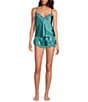 In Bloom by Jonquil Solid Satin Lace Sleeveless Shorty Pajama Set, Color:Aquamarine - Image 1
