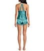 In Bloom by Jonquil Solid Satin Lace Sleeveless Shorty Pajama Set, Color:Aquamarine - Image 2